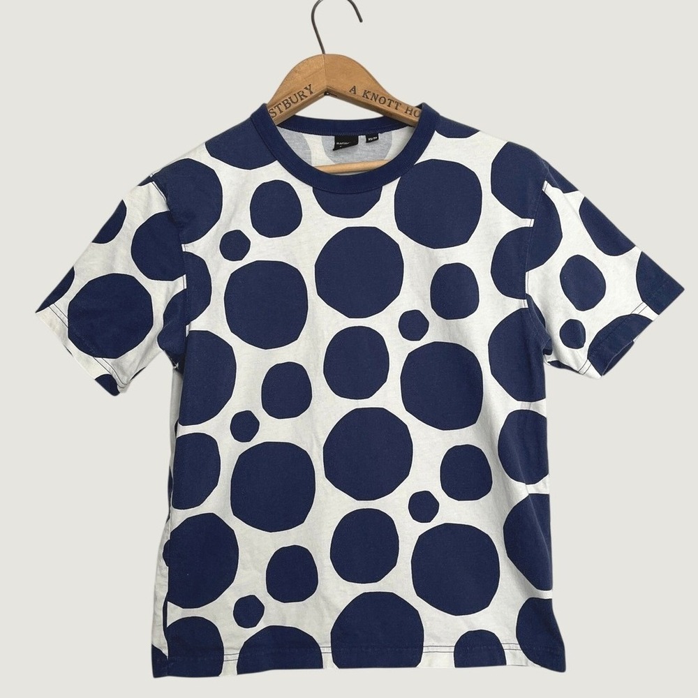 Marimekko‎ x Uniqlo Womens XS Navy Blue White Polka Dot Cotton T-Shirt